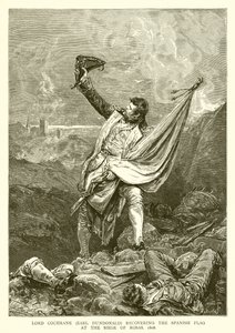 Lord Cochrane (Earl Dundonald) återställer den spanska flaggan vid belägringen av Rosas, 1808 av English School