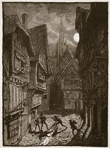 Lord Gray och hans anhängare attackerar Earl of Southampton, illustration från Cassells Illustrated History of England (sepiafoto) av English School