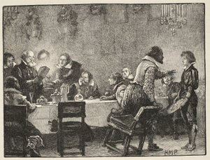 Lord Monteagle och varningsbrevet om Gunpowder Plot, illustration från Cassells Illustrated History of England (sepiafoto) av English School