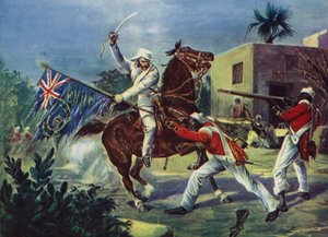 Lord Roberts slåss två sepoys över den brittiska standarden vid Khudaganj, för vilken han belönades med Victoria Cross under Indian Mytery av English School