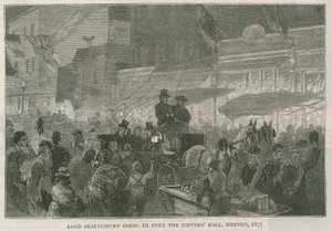 Lord Shaftesbury kommer att öppna Costers Hall, Hoxton, London, 1875 av English School