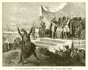 Ludwig und Karl leisten den Straßburger Eid vor ihren Armeen