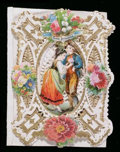 Kärlek, oskuld, alla hjärtans kort, ca 1870 (färg litho på papper) av English School