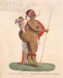 Kärlek och skönhet - Sartjee the Hottentot Venus, 1810 (handfärgad gravyr) av English School