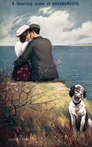 Älskare i Bournemouth, med hund utesluten (färg litho) av English School