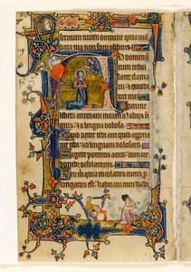 MS 1-2005, fol. 182v: David Praying, historisk initial från Macclesfield Psalter, Use of Sarum, East Anglia, ca 1330 av English School