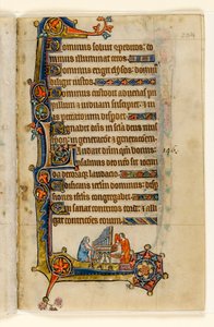 MS 1-2005, fol. 204r: Playing an Organ, marginaldekoration från Macclesfield Psalter, Use of Sarum, East Anglia, ca 1330 av English School