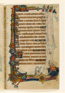 MS 1-2005, fol. 98r: A Beggar and a Wealthy Pig (?), marginaldekoration från Macclesfield Psalter, Use of Sarum, East Anglia, c.1330 av English School