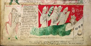 MS CCC 157 s.382 De visioner som kung Henrik I drömde i Normandie 1130, infogade ca 1140 av John av Worcester i den krönika som Florence av Worcester (d.1118) påbörjat ca 1130-40 (pergament) (detalj av 95503) av English School