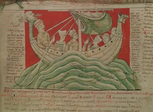 MS CCC 157 s.383 De visioner som kung Henrik I drömde i Normandie 1130, från Worcester Chronicle, c.1130-40 (vellum) (detalj av 95507) av English School