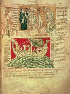 MS CCC 157 s.383 De visioner som kung Henrik I drömde i Normandie 1130, från Worcester Chronicle, c.1130-40 (vellum) infogade c.1140 av John of Worcester i krönikan som påbörjades av Florens av Worcester (d. 1118); en av de tidigaste överlevande kroniska av English School