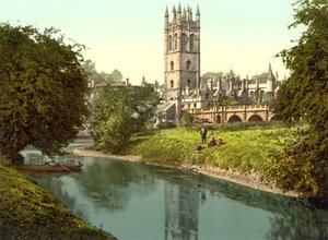 Magdalen Tower, Oxford (handfärgat foto) av English School