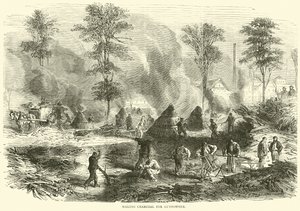 Tillverkning av träkol för krut, oktober 1870 av English School