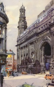 Manchester Royal Exchange (färg litho) av English School