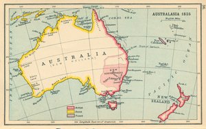 Karta: Australasien 1825 (färglitografi) av English School