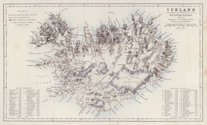 Karta: Island, enligt Trigonundersökningen av Gunnlaugsson ritad av Augustus Petermann (färglitografi) av English School