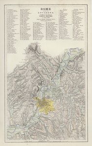 Karta: Rom med dess omgivningar, enligt Baron Moltkes undersökning, 1845 och 1846, ritad av Augustus Petermann (färg litho) av English School