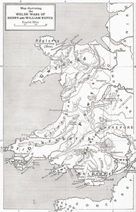 Karta som illustrerar William Rufus och Henry I:s walesiska krig, från "A Short History of the English People" av J. R. Green, publicerad 1893