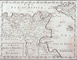 Karta över Afrika Propria och Numidia (moderna Tunisien och Algeriet) sent 1700-tal (gravyr) av English School