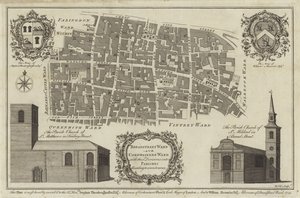 Karta över Bread Street Ward och Cordwainers Ward, London