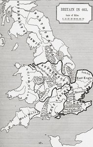Karta över Storbritannien 665, från The Northumbrian Kingdom 588 till 685 i 