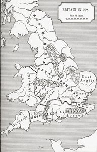 Karta över Storbritannien 792, från The Three Kingdoms 685 till 828 i 