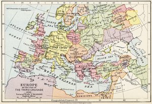Karta över Europa vid tiden för det tredje korståget, 1190, från 
