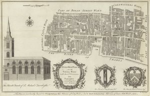 Karta över avdelningarna Queenhithe och Vintry, London