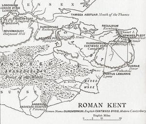 Karta över Roman Kent, England, från "A Short History of the English People" av J. R. Green, publicerad 1893