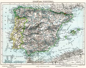 Karta över Spanien och Portugal från Milner