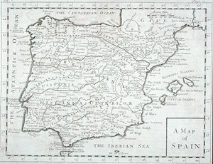 Karta över Spanien och Portugal, sent 1700-tal (gravyr) av English School