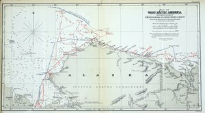 Karta över Västarktiska Amerika som visar spåren efter HMS Enterprise and Investigator 1850-1854 av English School