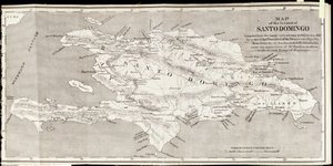 Karta över ön Santo Domingo, från "Santo Domingo förr och nu" av Samuel Hazard, pub. 1873 (fotolito)