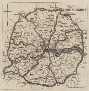 Karta över Londons postdistrikt (gravyr) av English School