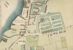Karta som visar platsen för Vauxhall Gardens, London