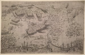 Maps.C.C.5.a.409 Slaget vid Pinkie, c.1547-48 (gravyr) av English School