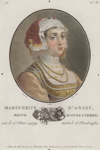Margareta av Anjou, drottningkonsort till kung Henrik VI av England (färgad gravyr) av English School