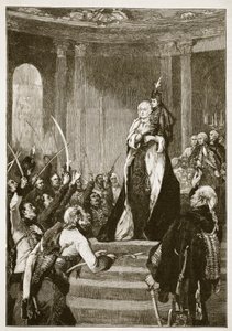 Maria Theresa och det ungerska parlamentet, illustration från Cassells Illustrated History of England (sepiafoto) av English School