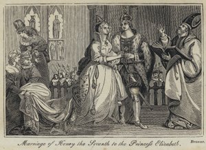 Henrik den sjundes äktenskap med prinsessan Elizabeth (gravyr) av English School