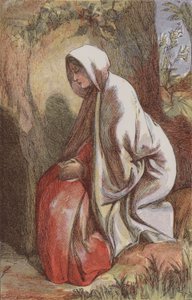Maria Magdalena i trädgården (färgad gravyr) av English School