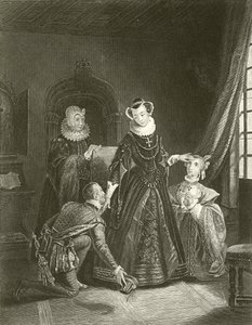 Mary Queen of Scots i slottet Lochleven av English School