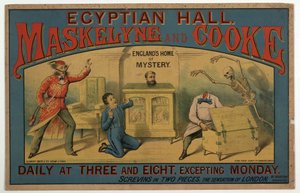 Maskelyne & Cooke vid den egyptiska hallen ca 1880 (färg litho) av English School