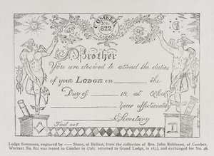Frimurarlogekallelse, daterad 1796 av English School