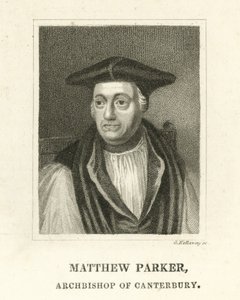Matthew Parker, ärkebiskop av Canterbury (gravyr) av English School
