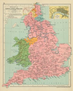 Medeltidens England  Wales ca 1399 (färglitografi) av English School