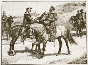 Möte mellan Garibaldi och Victor Emmanuel, illustration från Cassells Illustrated History of England (sepiafoto) av English School
