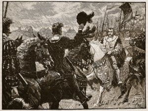 Möte mellan Henry och kejsaren Maximilian, illustration från Cassells Illustrated History of England (sepiafoto) av English School