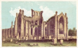 Melrose Abbey (färglitografi) av English School