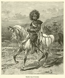 Menelik, kung av Abessinien (gravyr) av English School