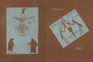 Meny för en bankett till Henry Irvings ära, Pen and Pencil Club, Glasgow, 15 september 1887 av English School